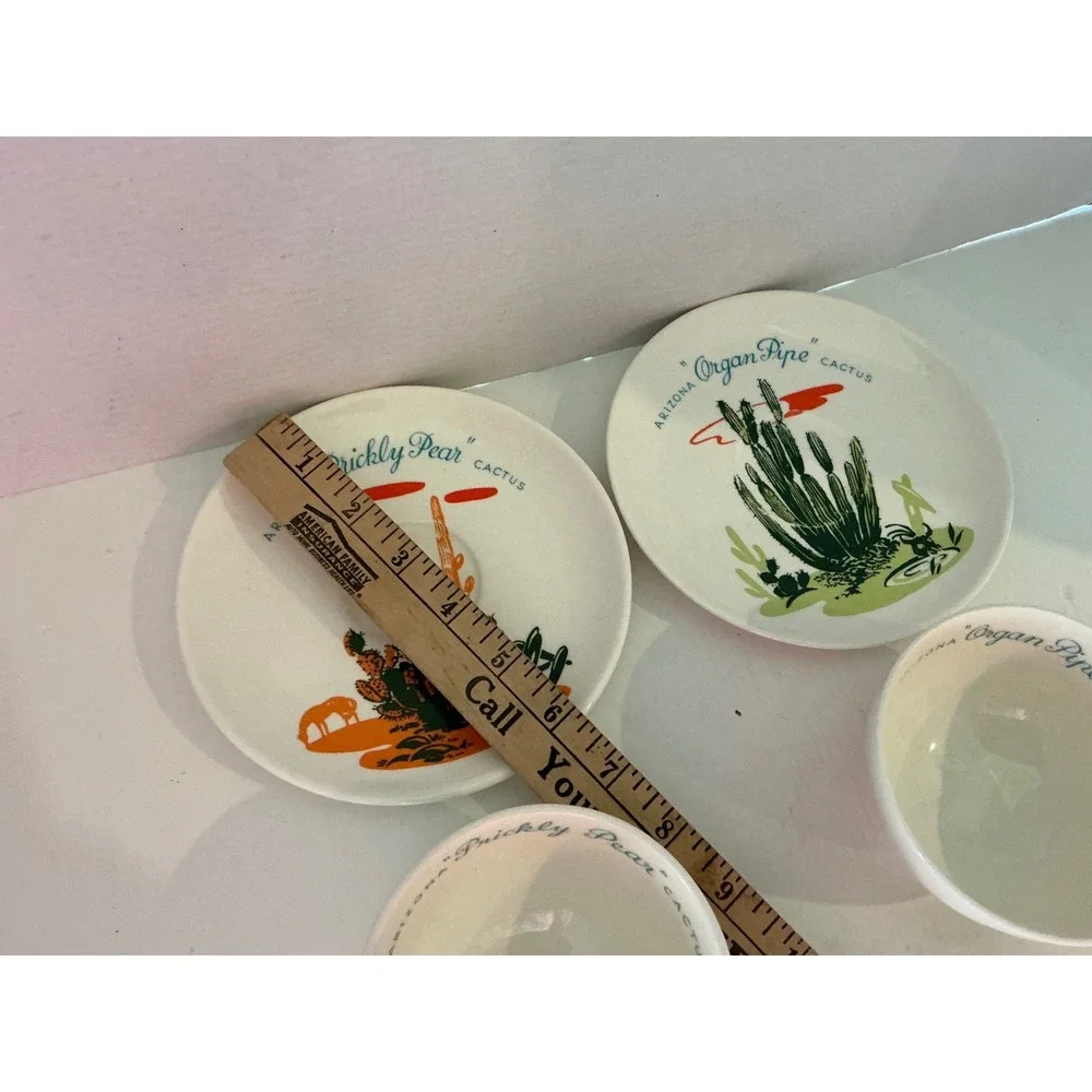 Universal Potteries Vintage Arizona Cactus Teacup Saucer Set Prickly Pear 2pc